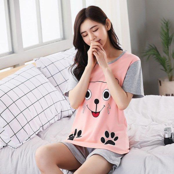 Women Pajamas Set Thin Short Sleeve Cute Sleepwear Homewear - Jointcorp