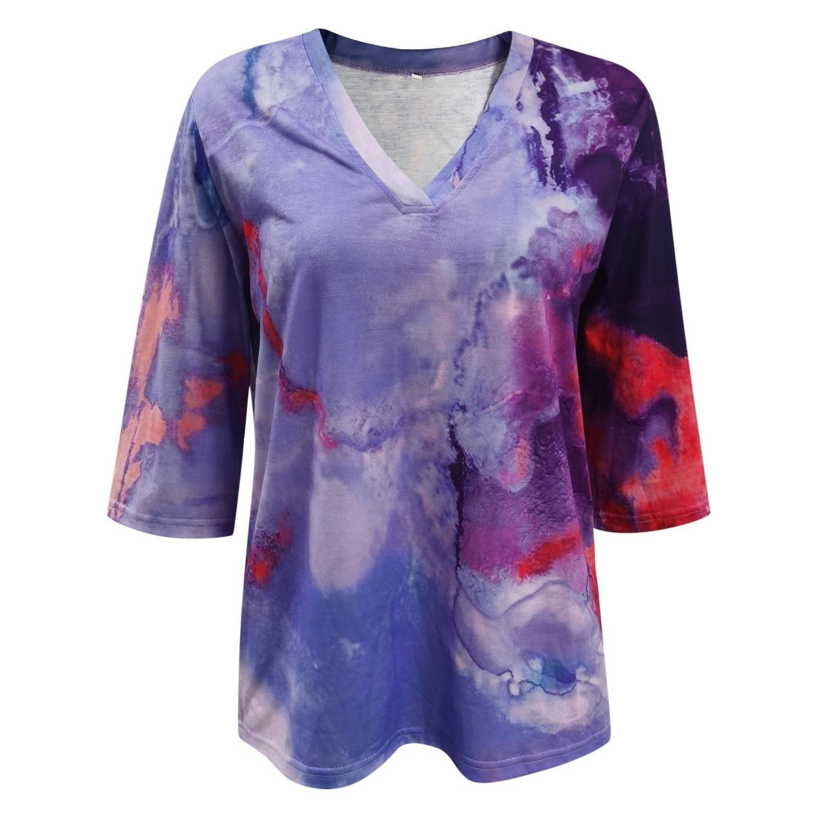 Spring And Summer New Pullover Loose Tie-dye Print T-shirt Top
