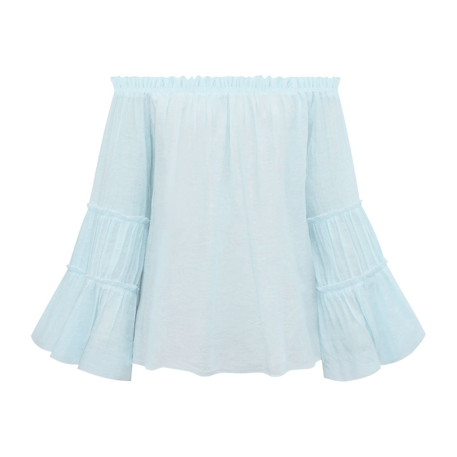 Pure Color Slub Cotton Women Flare Sleeve Spring-summer Top