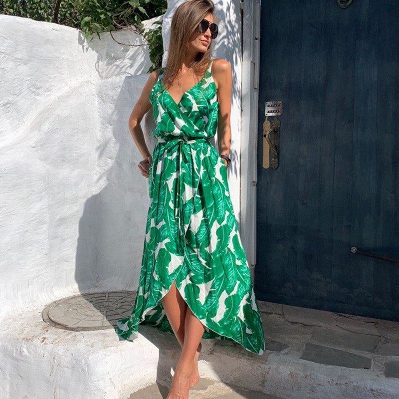 Women's Chiffon Halter Sexy V-Neck Irregular Dress - Jointcorp