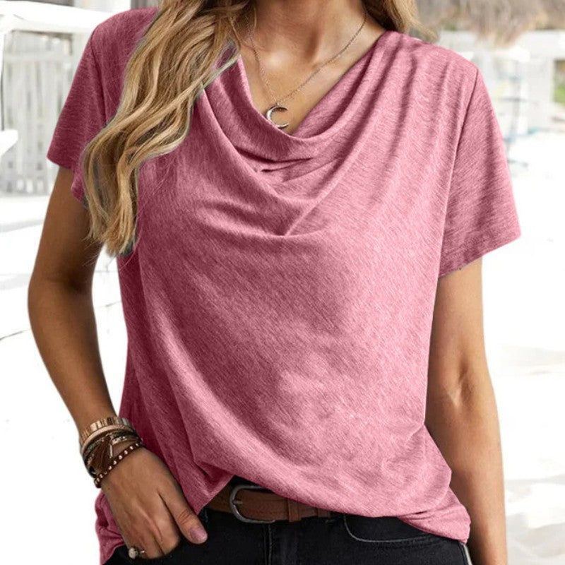 Solid Color Casual Fashion V-neck Short Sleeve T-shirt For Women