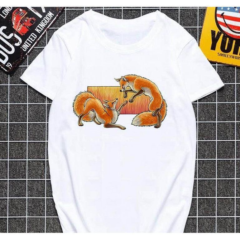 Cute fox printed T shirt Women Harajuku Tshirt Thin section