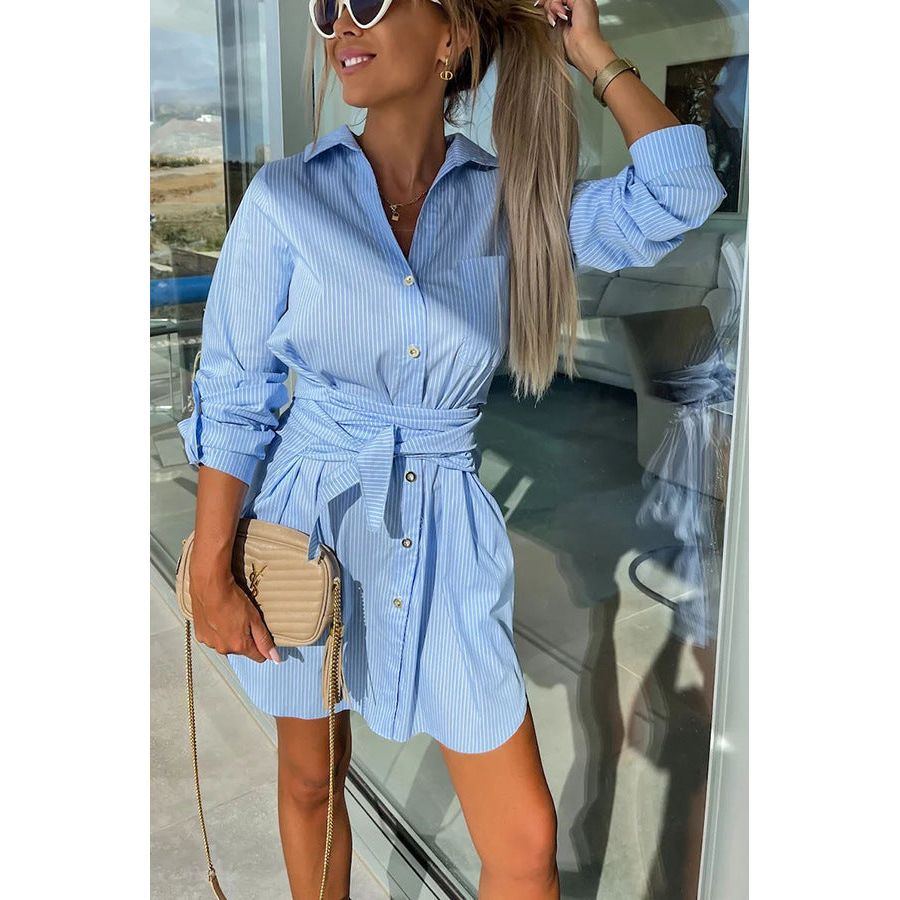 Multi-Color Rolled Sleeves Shirt Dress Women - Jointcorp