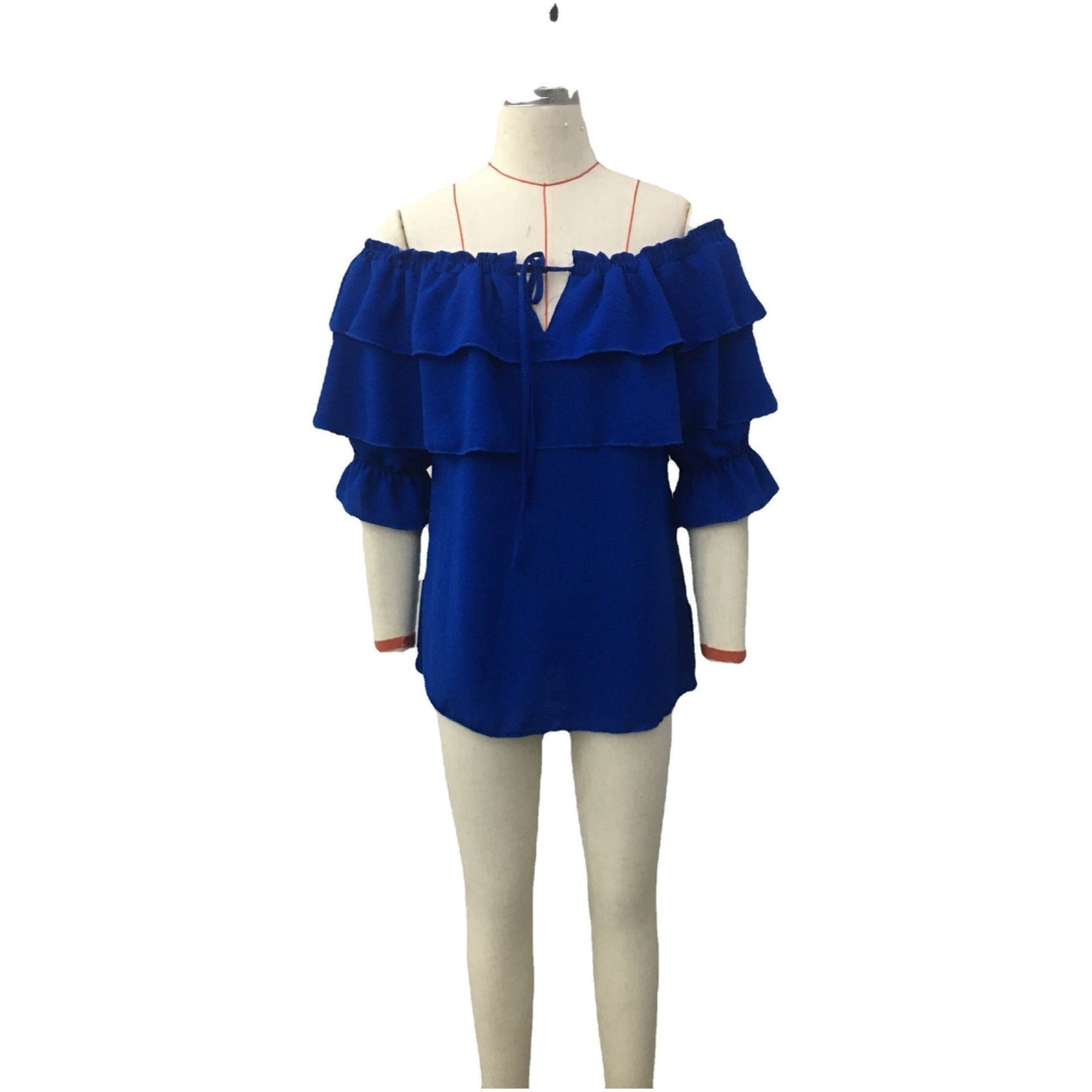 Women's Off-neck Pullover Chiffon Tied Lotus Leaf Short Sleeve