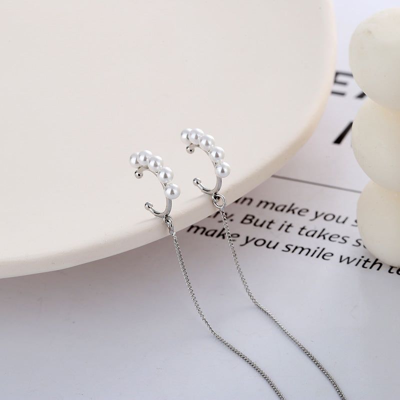 New Chain One-piece Pearl Ear Bone Clip Earrings For Women - Jointcorp