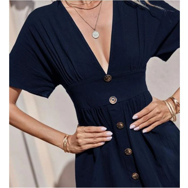 Deep V-neck Cotton And Linen Women's A-line Skirt - Jointcorp