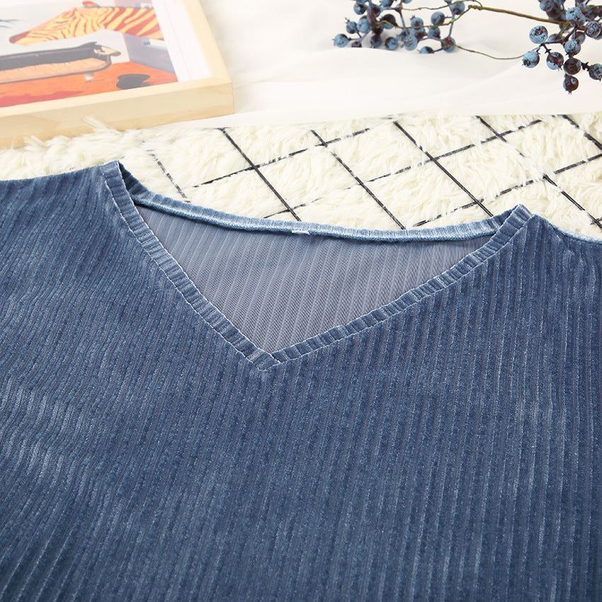 Striped Gold Diamond Velvet Long-Sleeved Pajamas Suit Women - Jointcorp