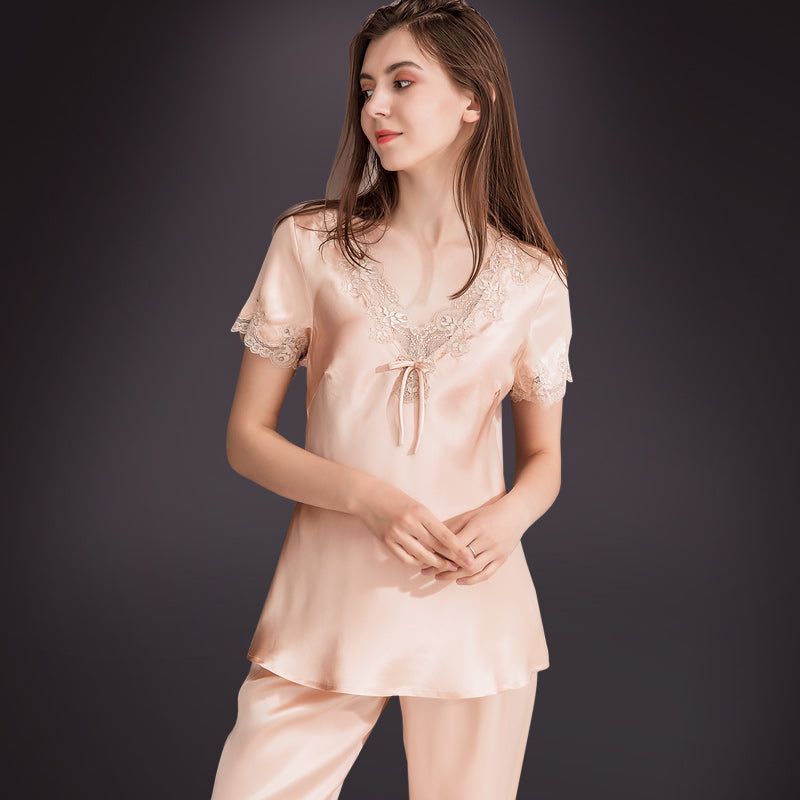 Two-piece female summer silk pajamas - Jointcorp