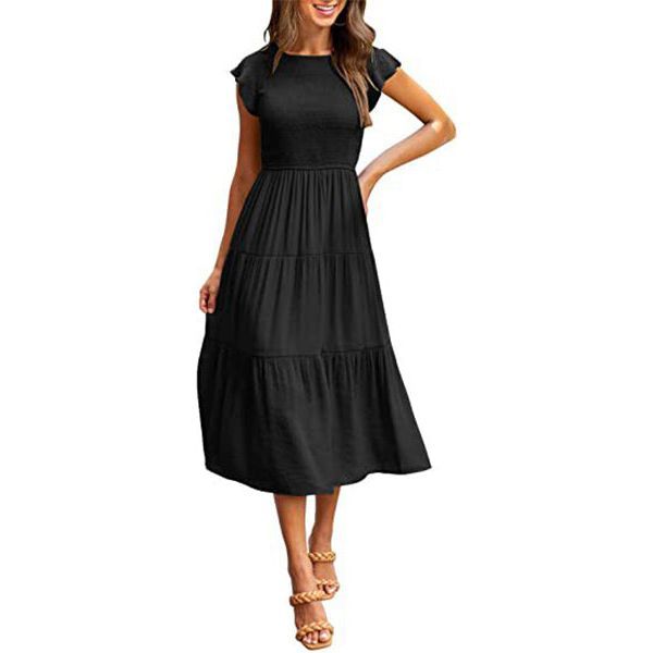 Holiday Style High Waist Dresses Summer Ruffled Sleeve A-line Beach Dress - Jointcorp