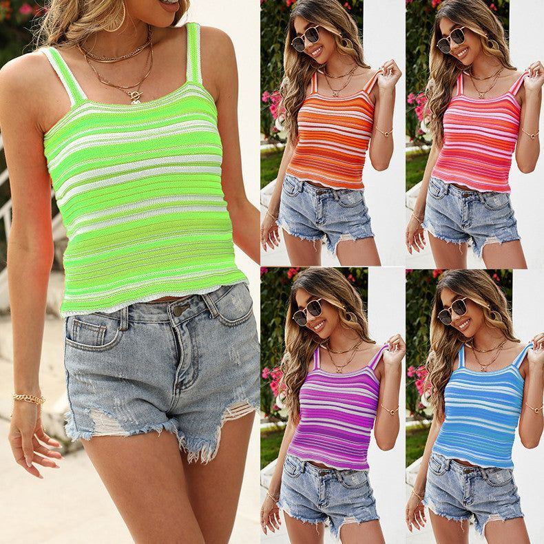 Beach Seaside Oversized Knit Bikini Vest Rainbow Color Small Sling