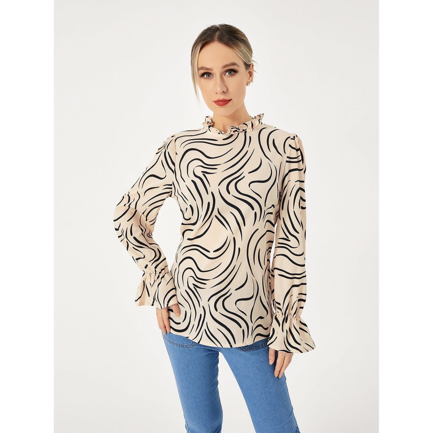 Ladies Graphic Casual Balloon Sleeve Shirt