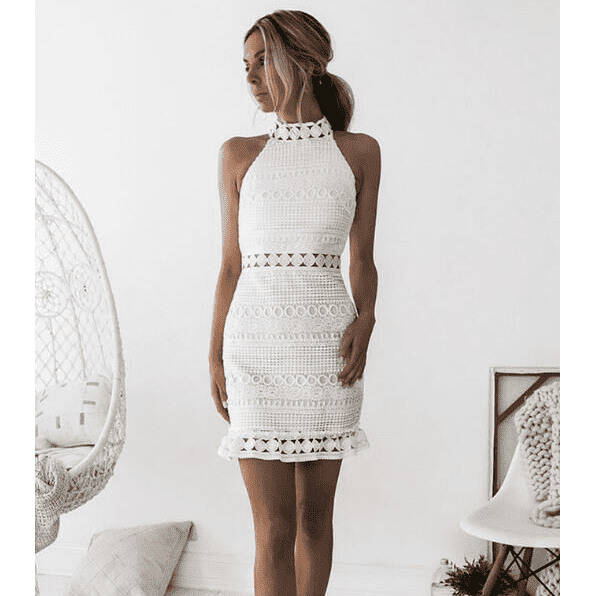 Amazon''s Water Soluble Crocheted Sleeveless Hip Sexy High-necked Lace Dresses - Jointcorp