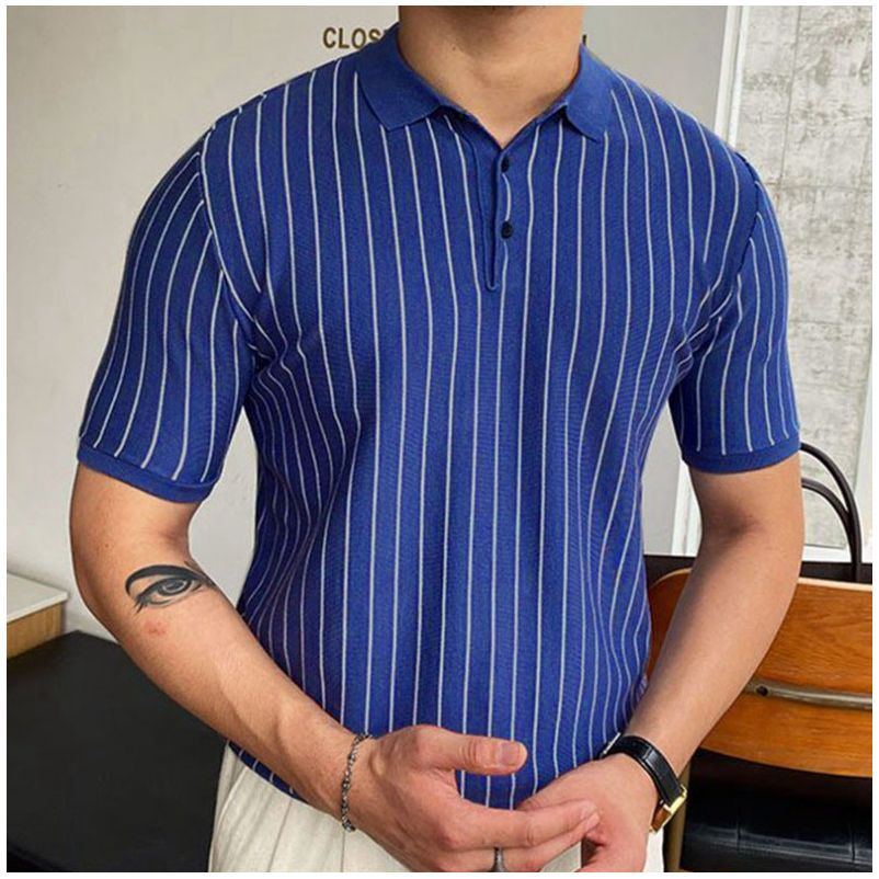 Summer New Striped Slim-fit Short Sleeve Lapel Business - Jointcorp