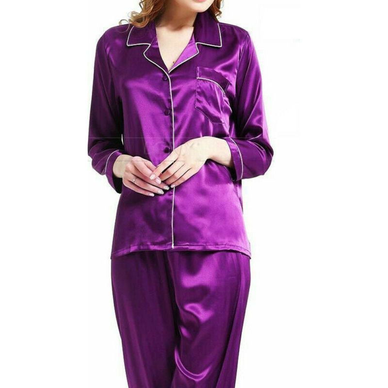 Women Sleepwear Satin Pajamas Sets Long Sleeve Autumn Sleepwear Faux Silk Pajamas Suit Female Homewear - Jointcorp