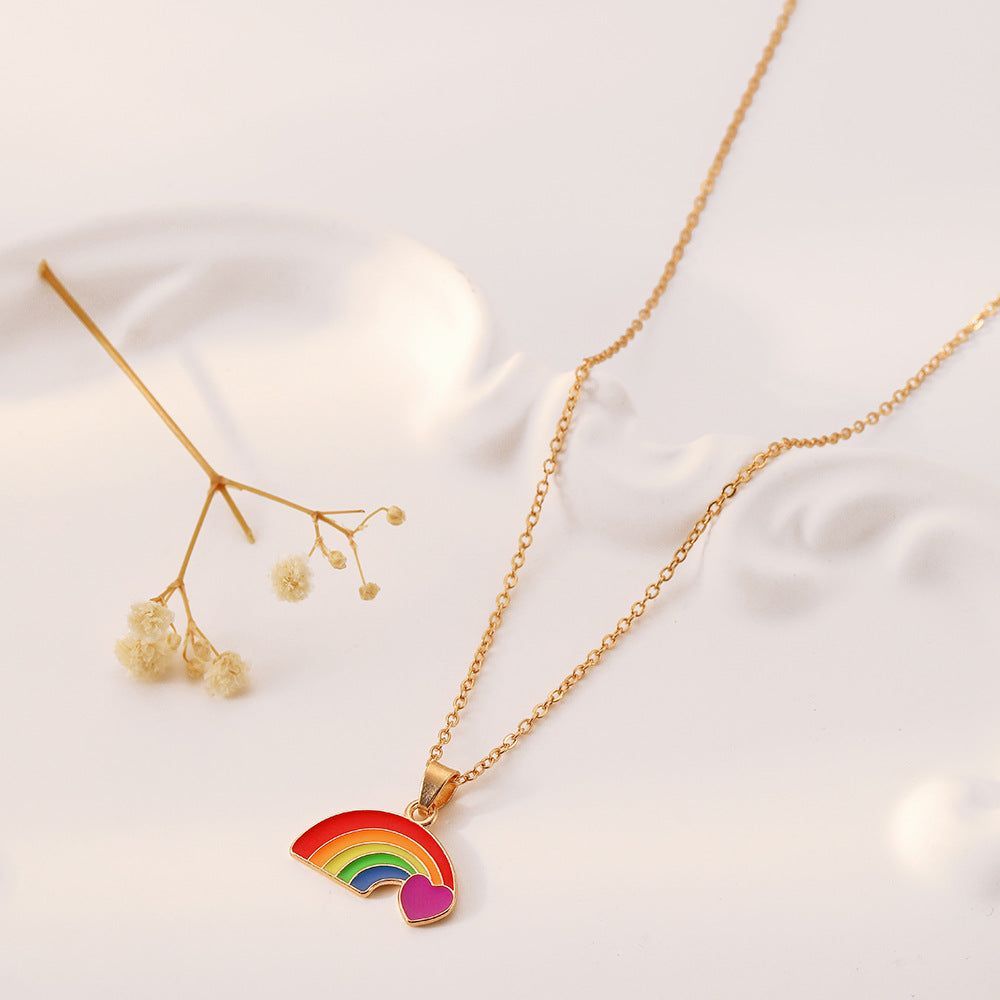 Fashion Style Alloy Drop Oil Rainbow Love Pendant Special-interest Design Women's Necklace - Jointcorp