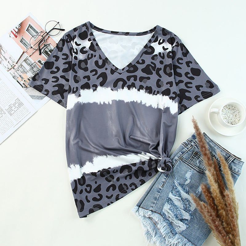 Shiying Tie-dyed Leopard Print Short Sleeve T-shirt For Women - Jointcorp