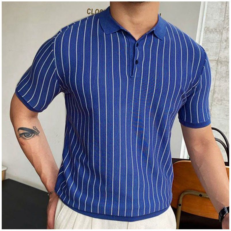 Summer New Striped Slim-fit Short Sleeve Lapel Business - Jointcorp