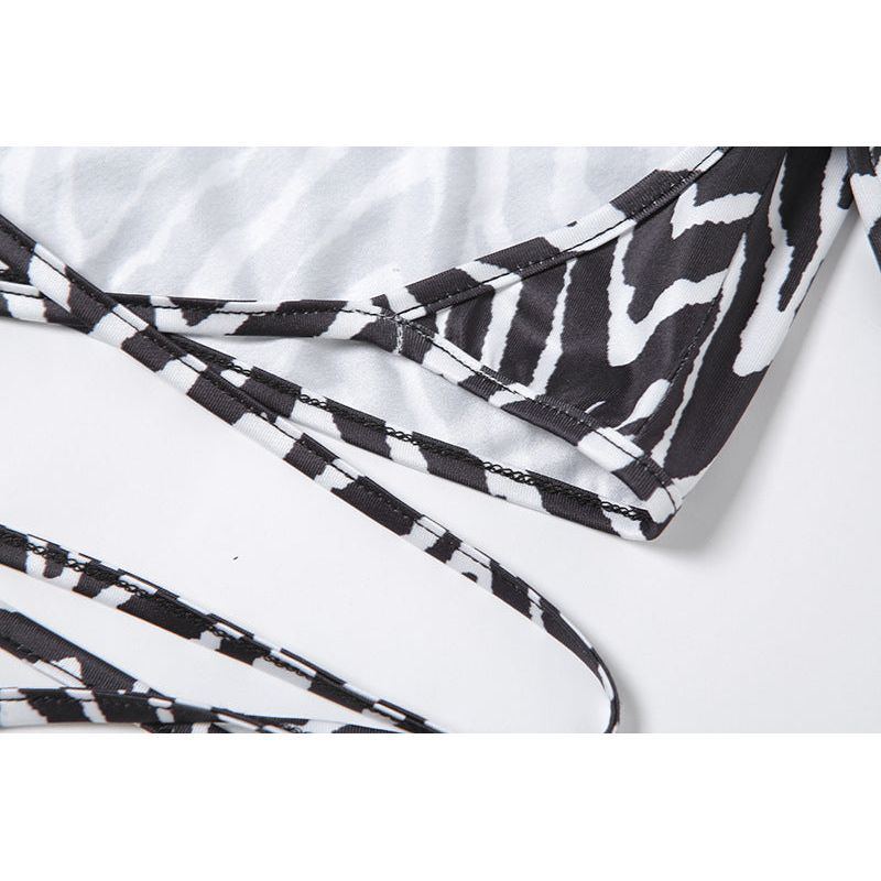 Striped Print Lace-up Short Tops For Women