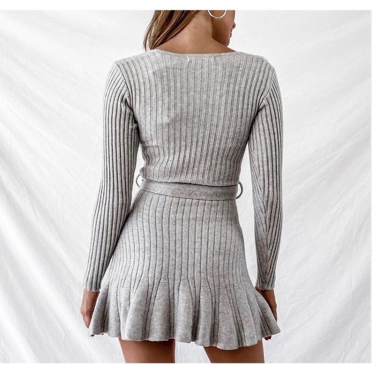 Sexy V Neck Knitted Dresses Women Long Sleeve - Jointcorp