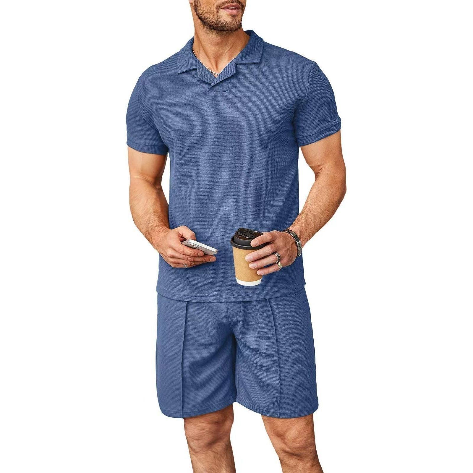 Men's Stylish Waffle Cool Set Two-Piece Suit - Jointcorp