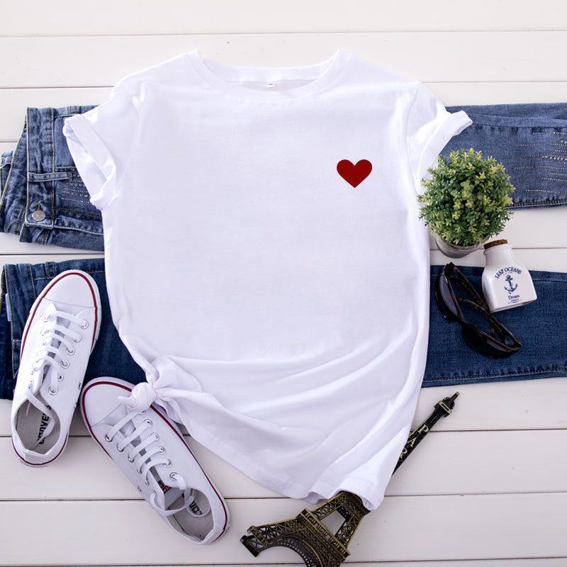 Simple And Comfortable Pure Cotton Love Short Sleeve Women's T-shirt