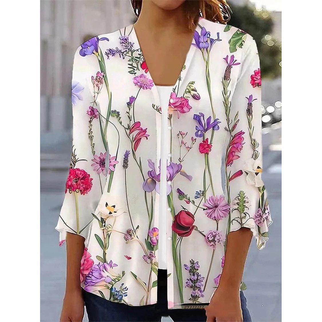 Printed Quarter Sleeved Cardigan Knit