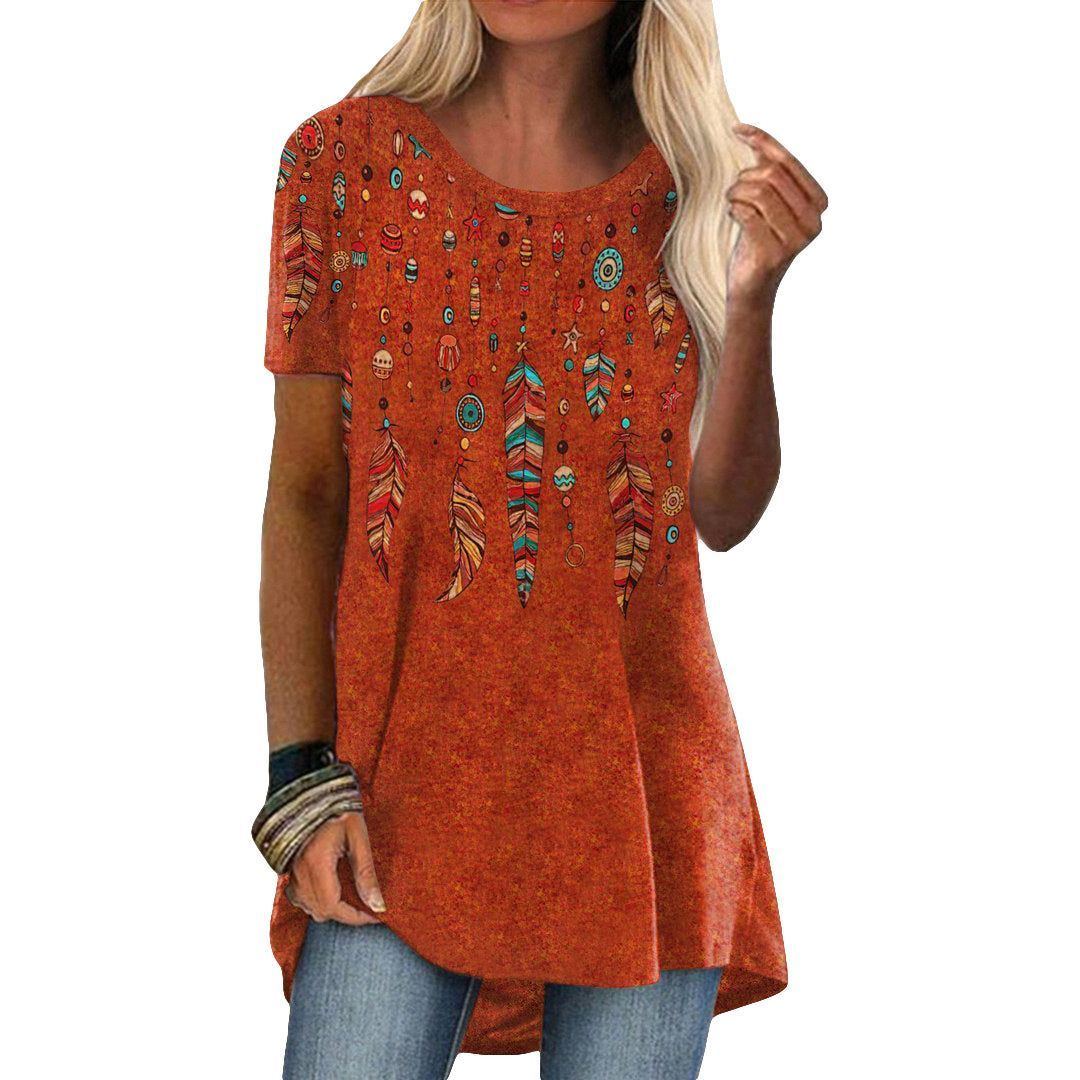 Crew Neck Casual Ethnic Style Vintage Print Short Sleeves T-shirt