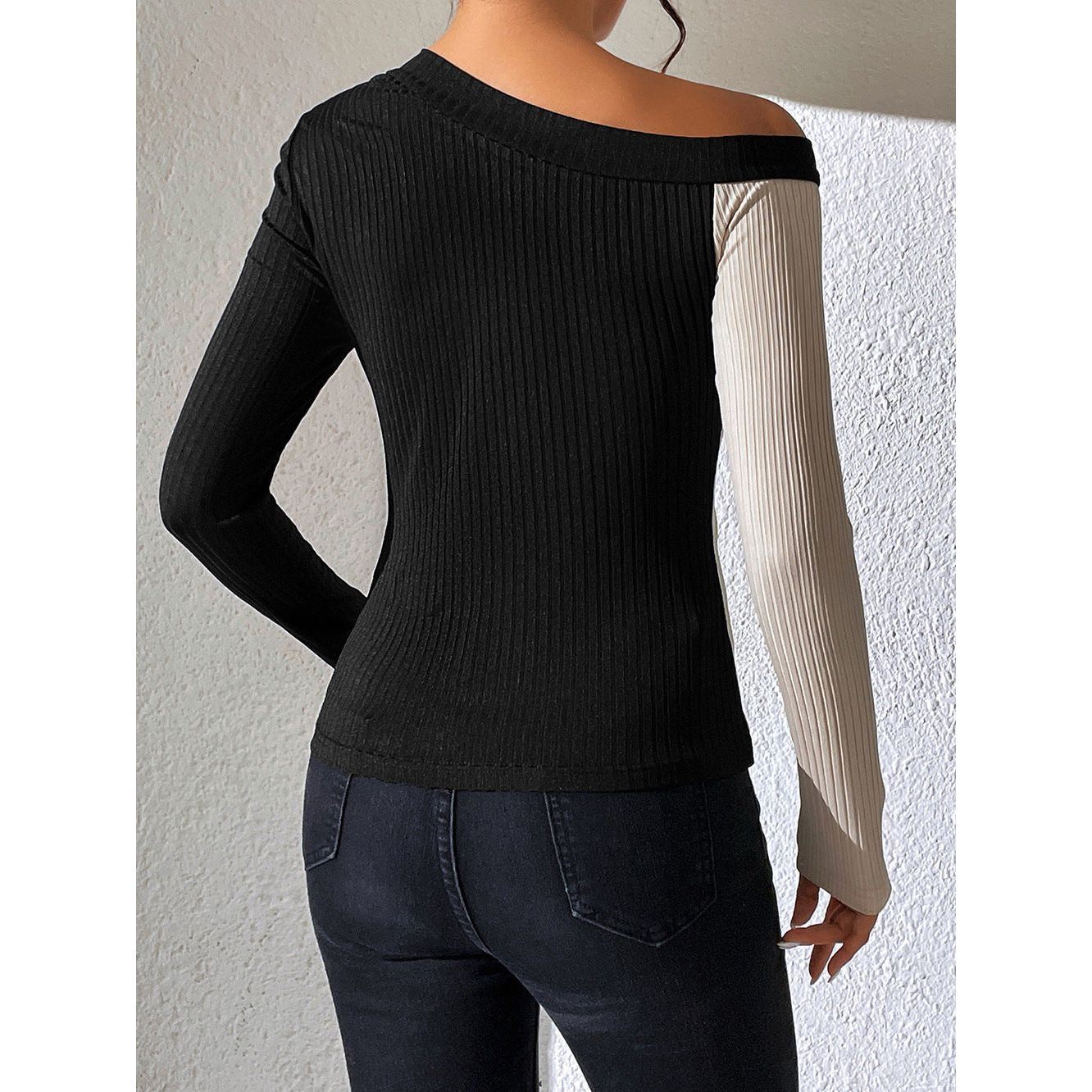 Women's Sexy Long Sleeve Off-shoulder Knitted T-shirt