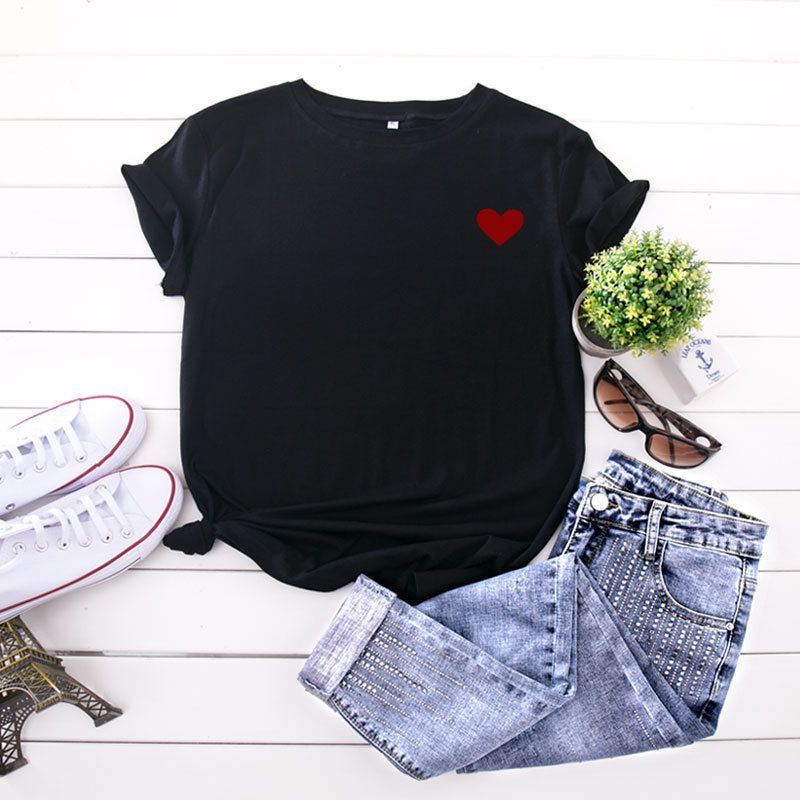 Simple And Comfortable Pure Cotton Love Short Sleeve Women's T-shirt