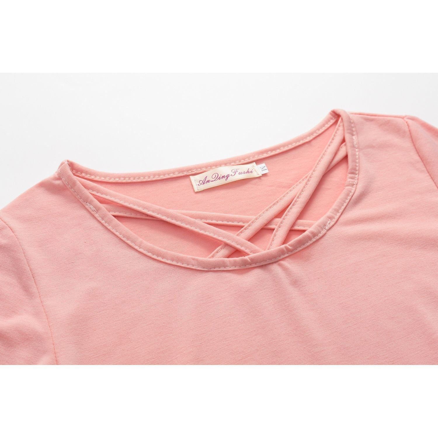 Wish Best-selling New Type Long Sleeve T-shirt Women Solid Color Cross Collar Solid Color Fall Women's Clothing