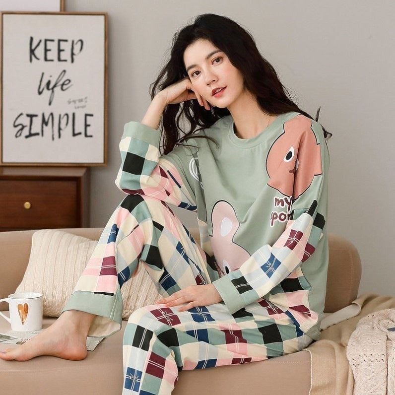 Pajamas Set Women Cute Cartoon Print Sleepwear 2 Piece Lounge Sets - Jointcorp