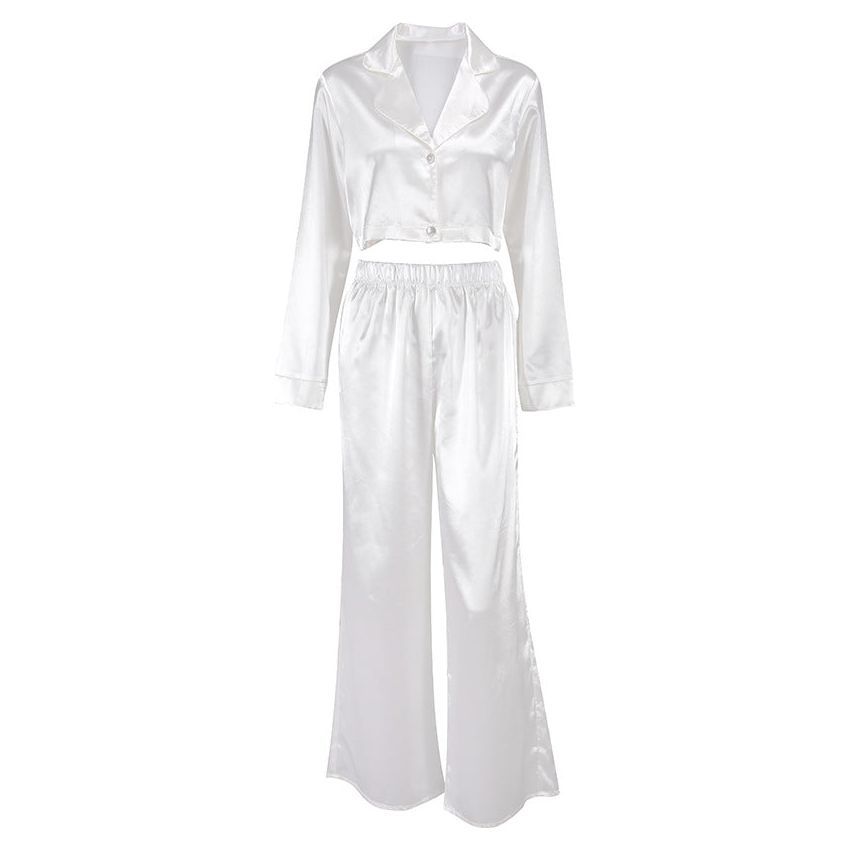 Ice Silk Pajama Suit White Casual Fashion - Jointcorp