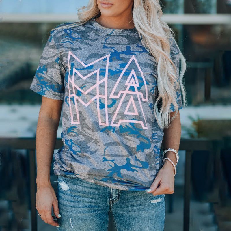 Mother's Day T-shirt Women's Camouflage Pattern Short-sleeved Top