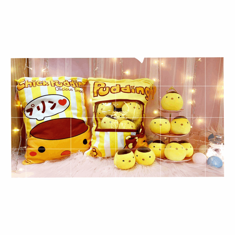 A Large Bag Of Snacks And Pillow Plush Toys
