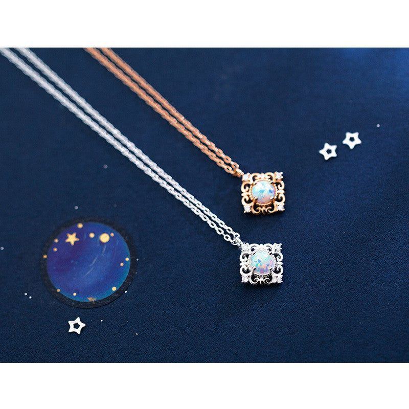 Women's Silver Necklace Pendant Sweet Square Pattern - Jointcorp