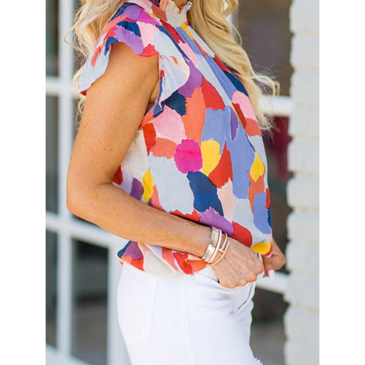 Color Block Contrast Color Short Sleeve T-shirt Female Outerwear Top