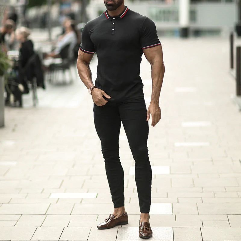 Slim Fit Flat Knit Sleeve Casual Short Sleeve Polo Shirt - Jointcorp
