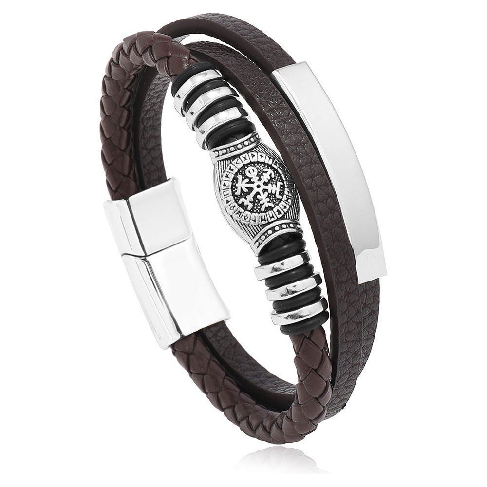 Men's Leather Multi-layer Woven Magnetic Buckle Bracelet - Jointcorp