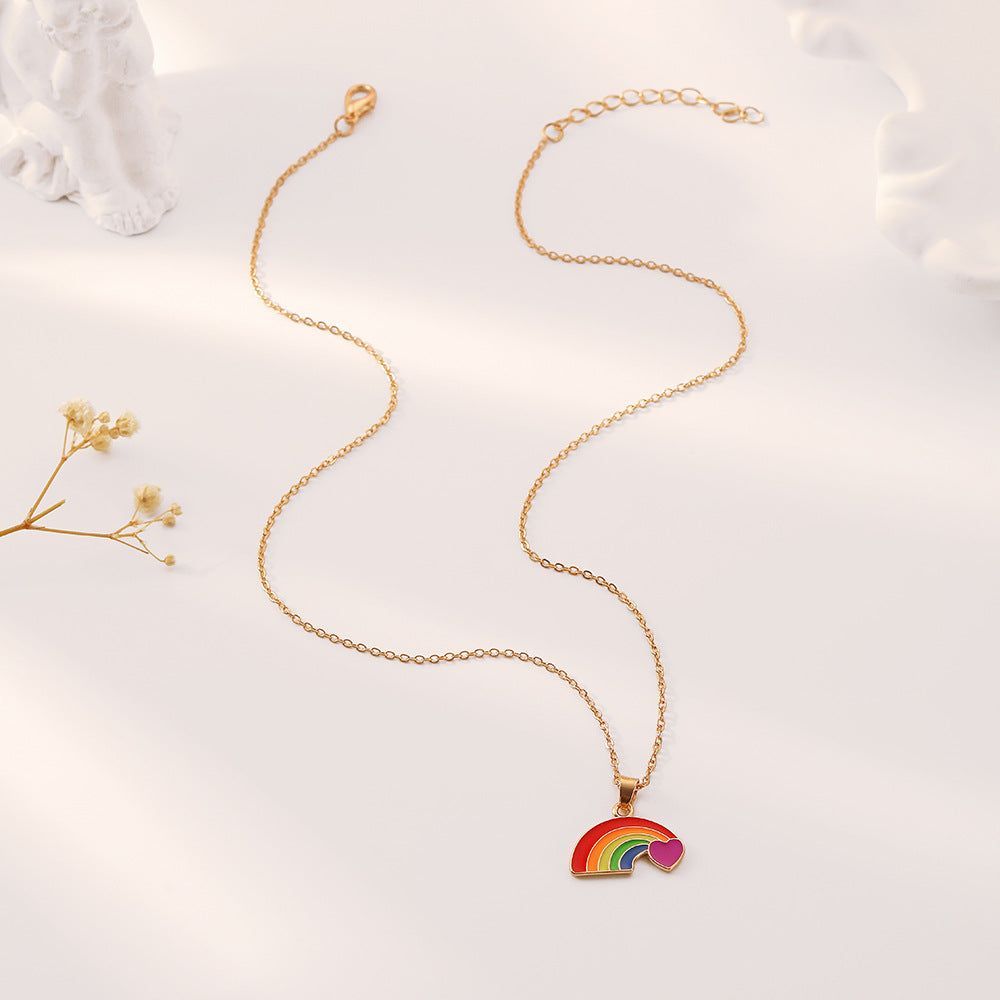 Fashion Style Alloy Drop Oil Rainbow Love Pendant Special-interest Design Women's Necklace - Jointcorp