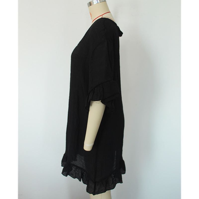 Solid Color Sun Protection Shirt Ruffled V-neck Bikini Loose Blouse