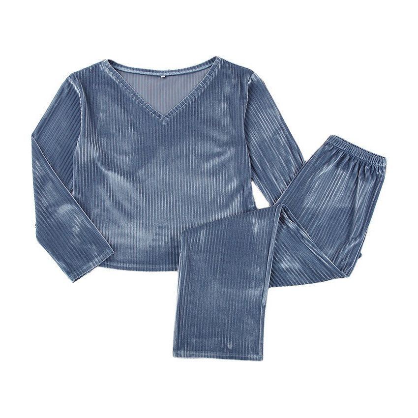 Striped Gold Diamond Velvet Long-Sleeved Pajamas Suit Women - Jointcorp