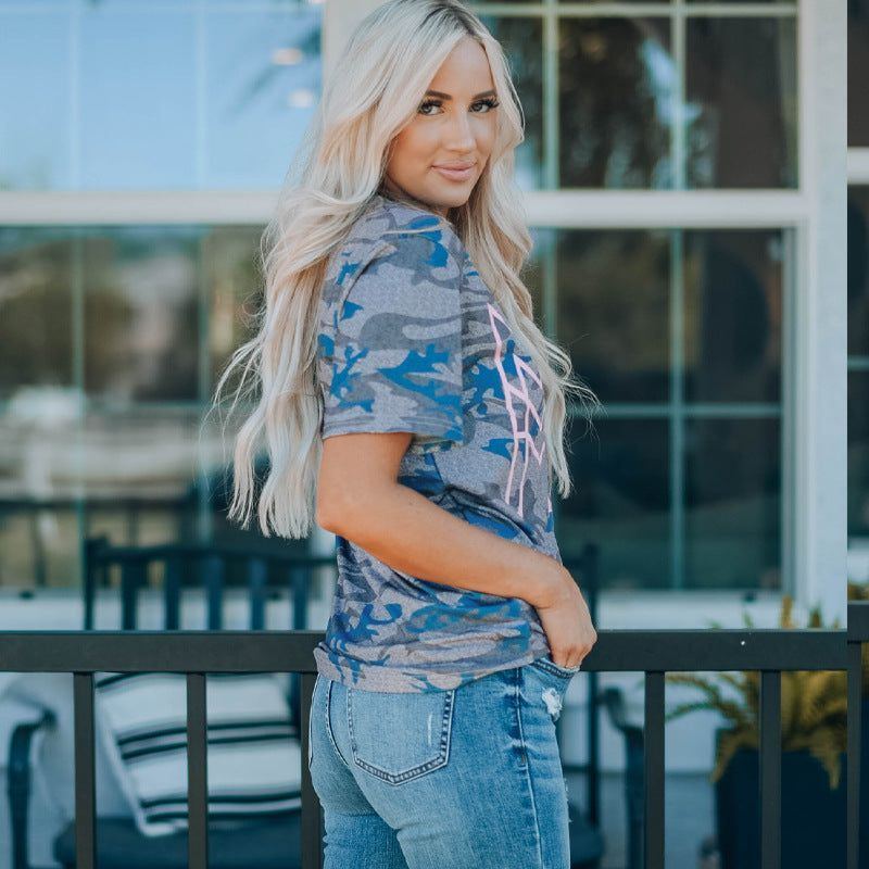 Mother's Day T-shirt Women's Camouflage Pattern Short-sleeved Top