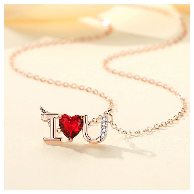 Sterling Silver S925 Diamond Letters I Love You Necklace - Jointcorp