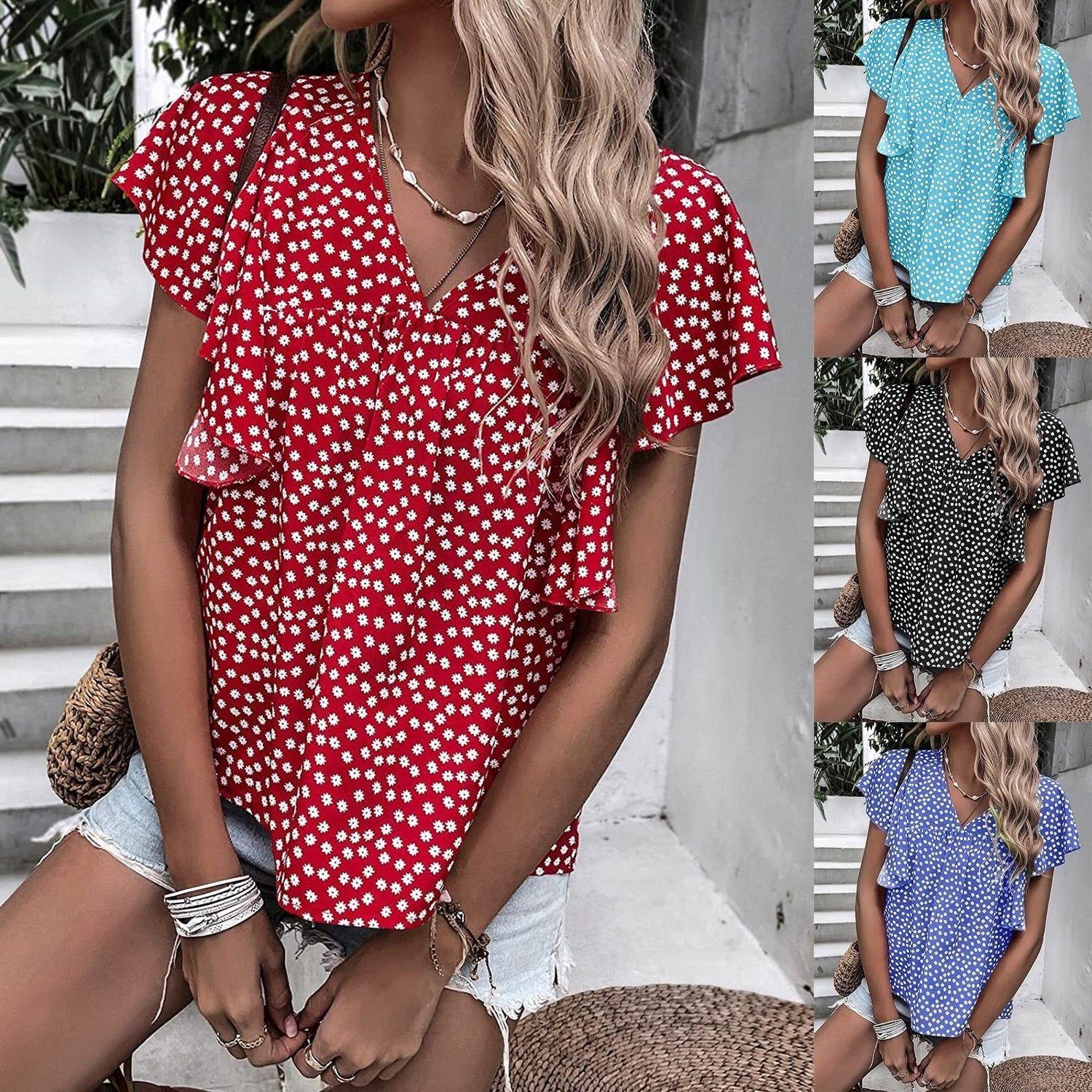 Women's V-neck Short-sleeved Casual T-shirt Shirt - Jointcorp