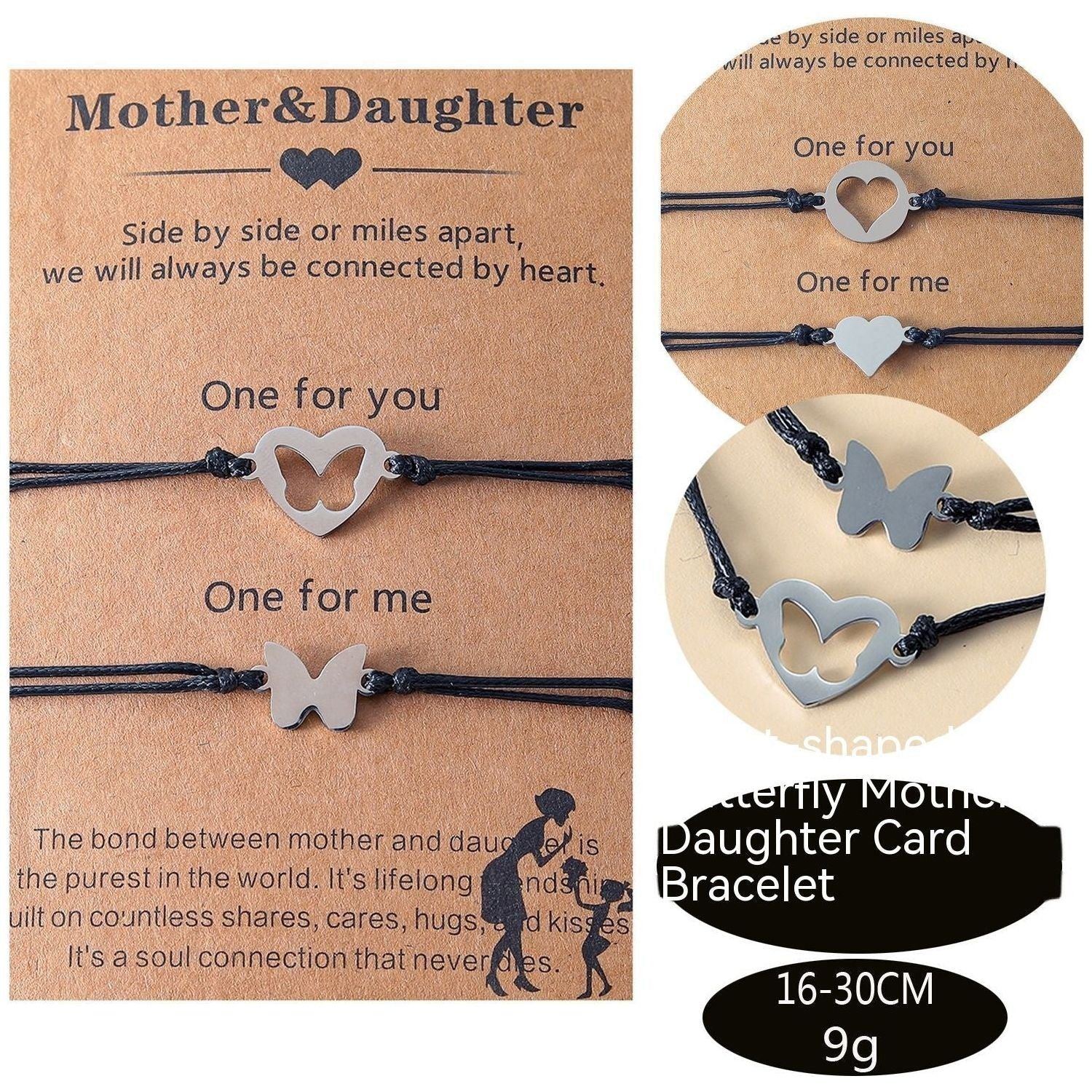 Mother's Day Card Bracelet Heart-shaped Butterfly Wax Line Woven Hand Strap - Jointcorp