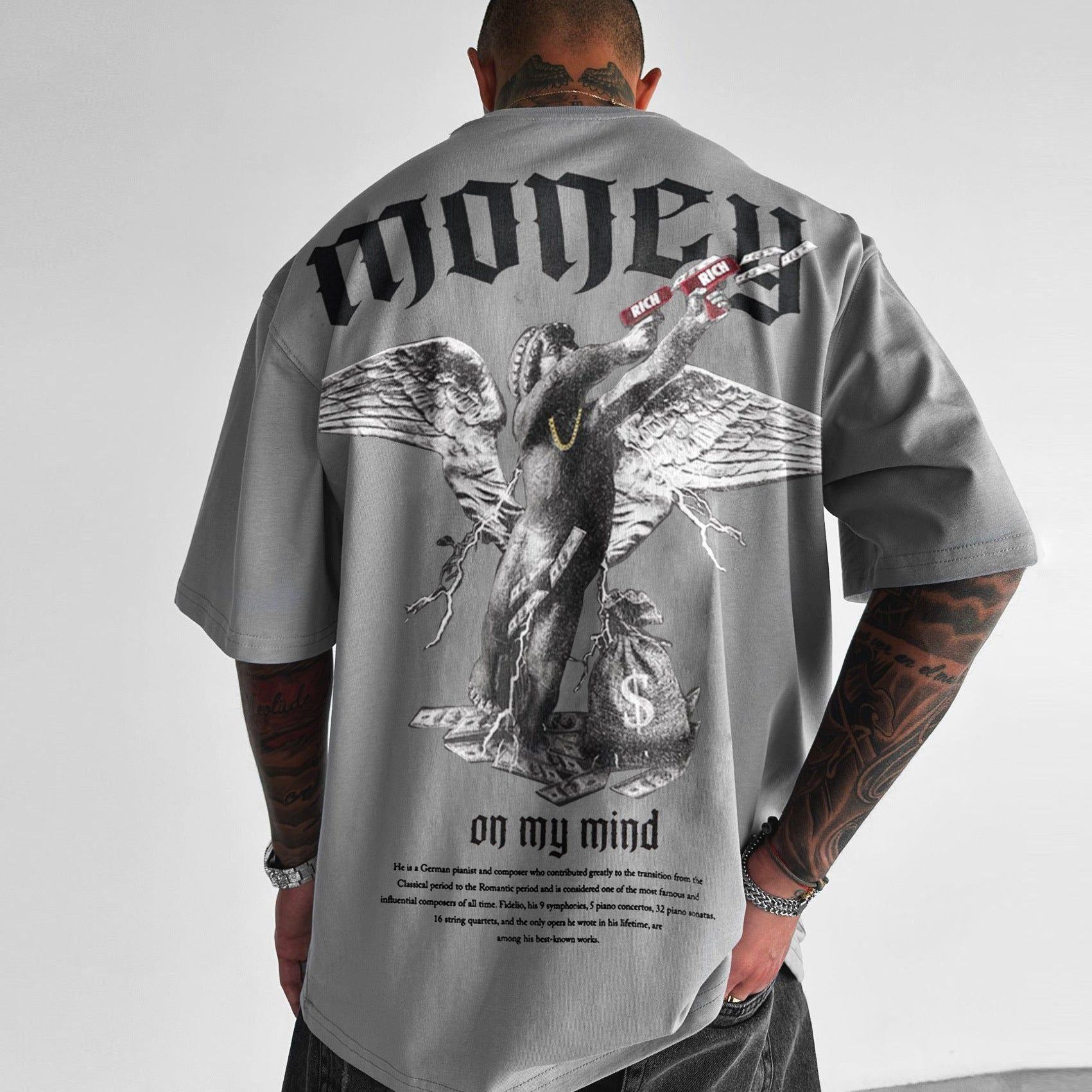 Men's Loose Money Angel Print Short Sleeve Round Neck Short Sleeve - Jointcorp