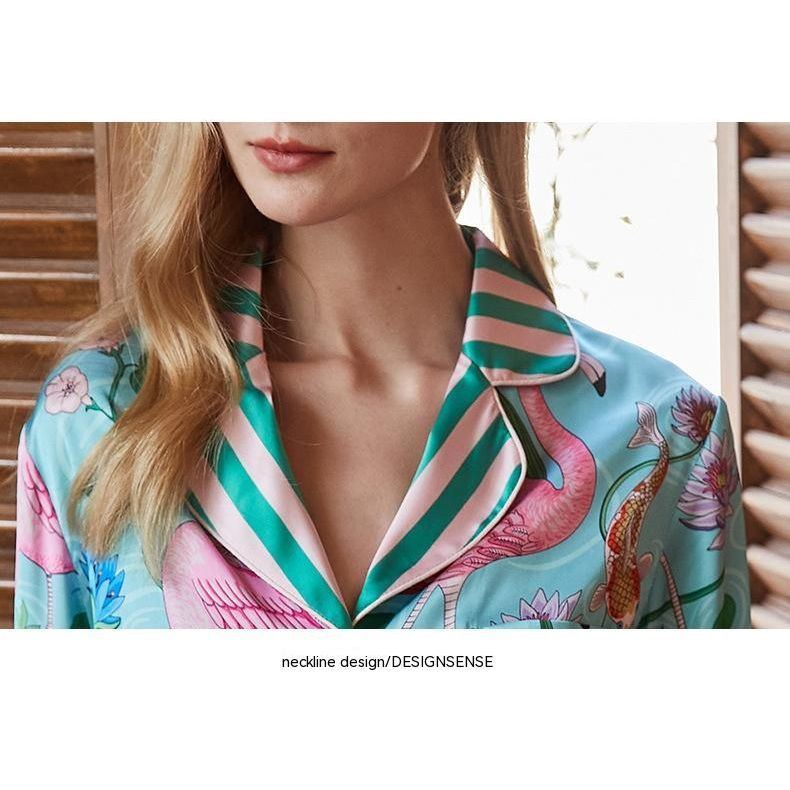 Ice Silk Pajamas Women's Long Sleeve Outerwear Homewear Suit - Jointcorp