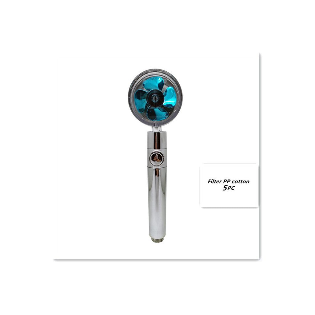 Propeller Driven Shower Head With Stop Button And Cotton Filter Turbocharged High Pressure Handheld Shower Nozzle