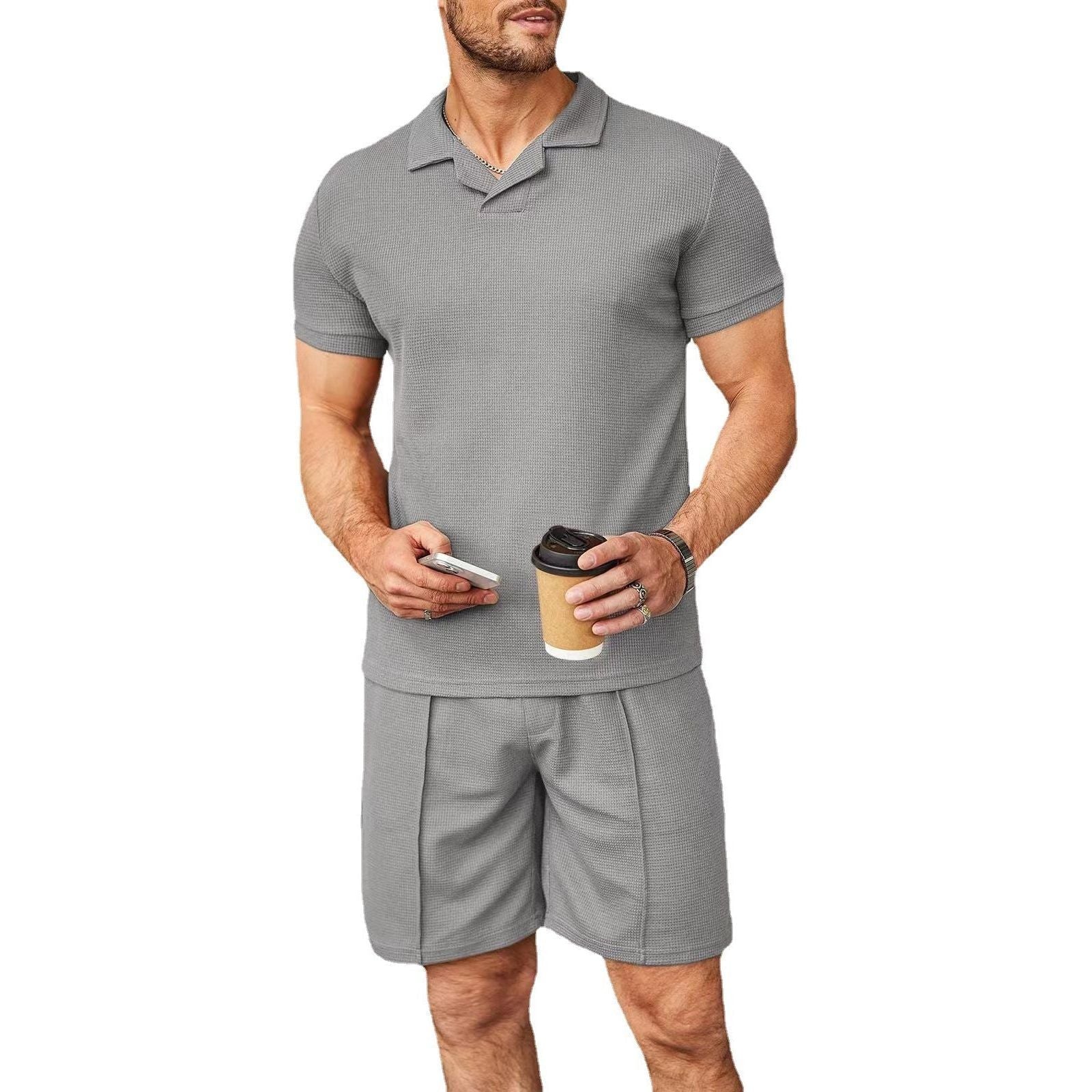 Men's Stylish Waffle Cool Set Two-Piece Suit - Jointcorp