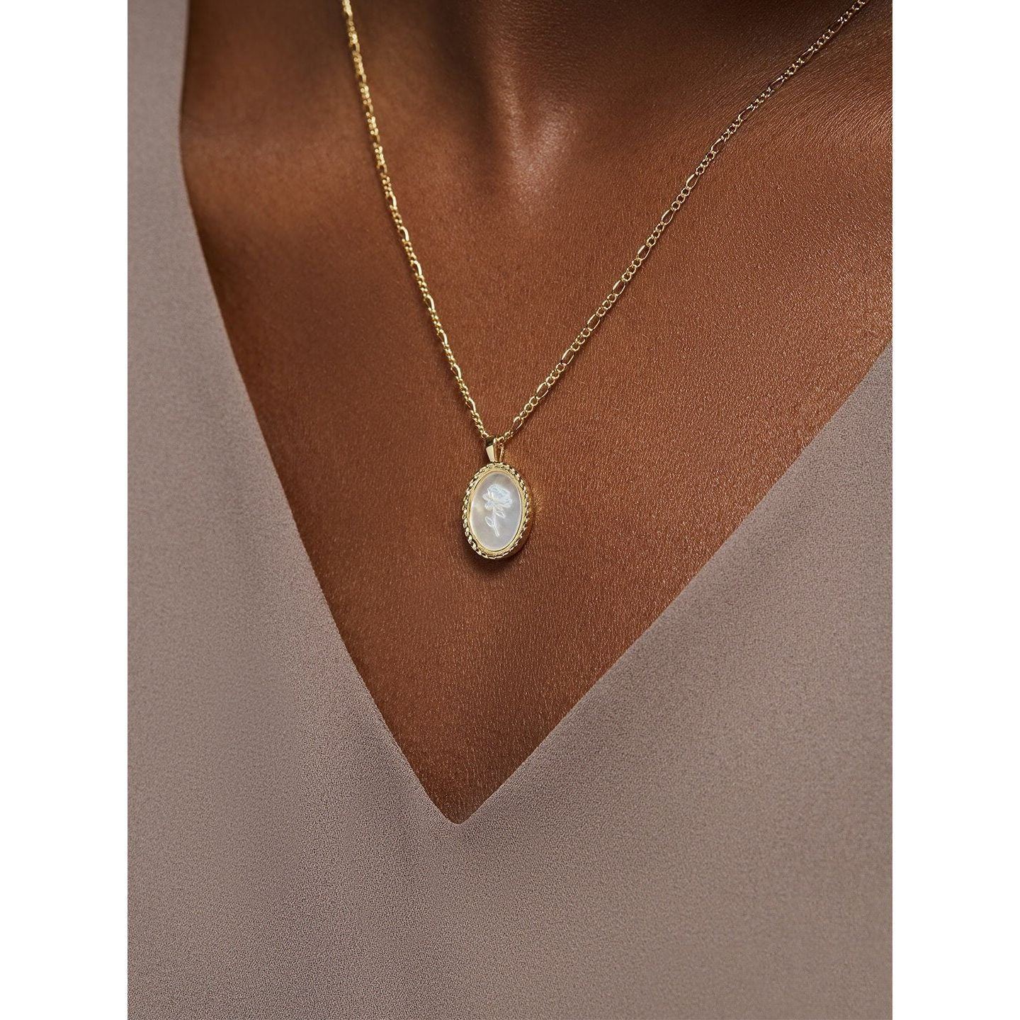 S925 Silver Plated Oval Embossed Rose Necklace - Jointcorp